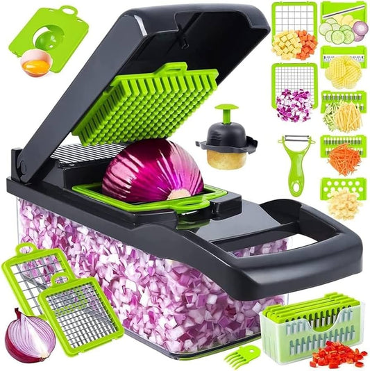 CORTADOR DE VERDURAS 16 EN 1 – ¡Cortá, rallá y organizá como un chef!