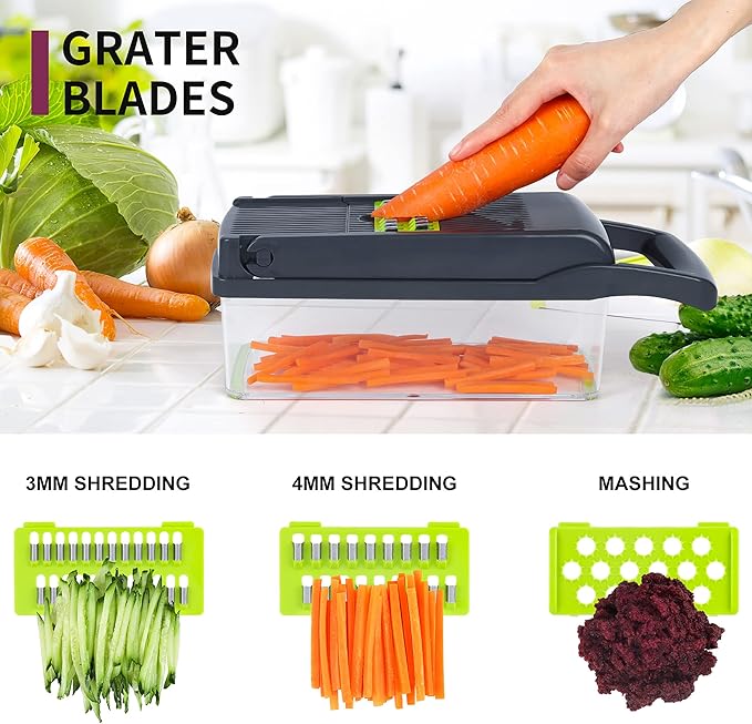 CORTADOR DE VERDURAS 16 EN 1 – ¡Cortá, rallá y organizá como un chef!