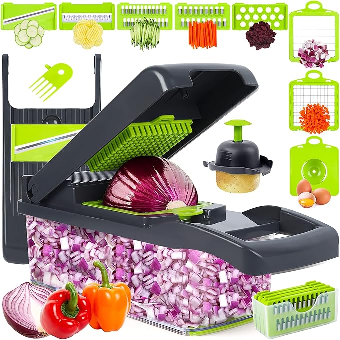 CORTADOR DE VERDURAS 16 EN 1 – ¡Cortá, rallá y organizá como un chef!